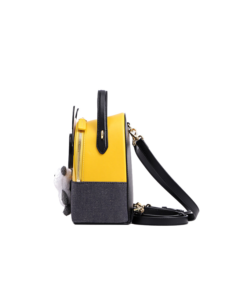 Minions Denim with Leather Backpack - Panda