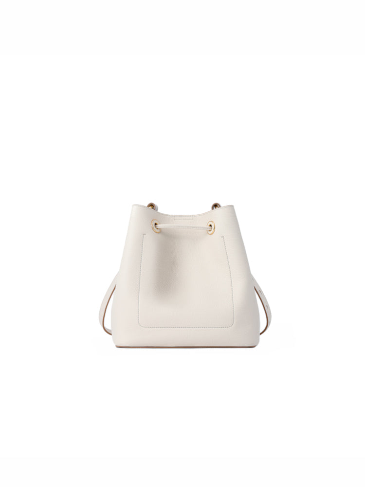 Cube Drawstring Medium Leather Bucket Bag