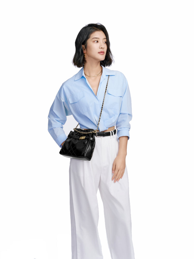 Note Chain Leather Medium Hobo Bag