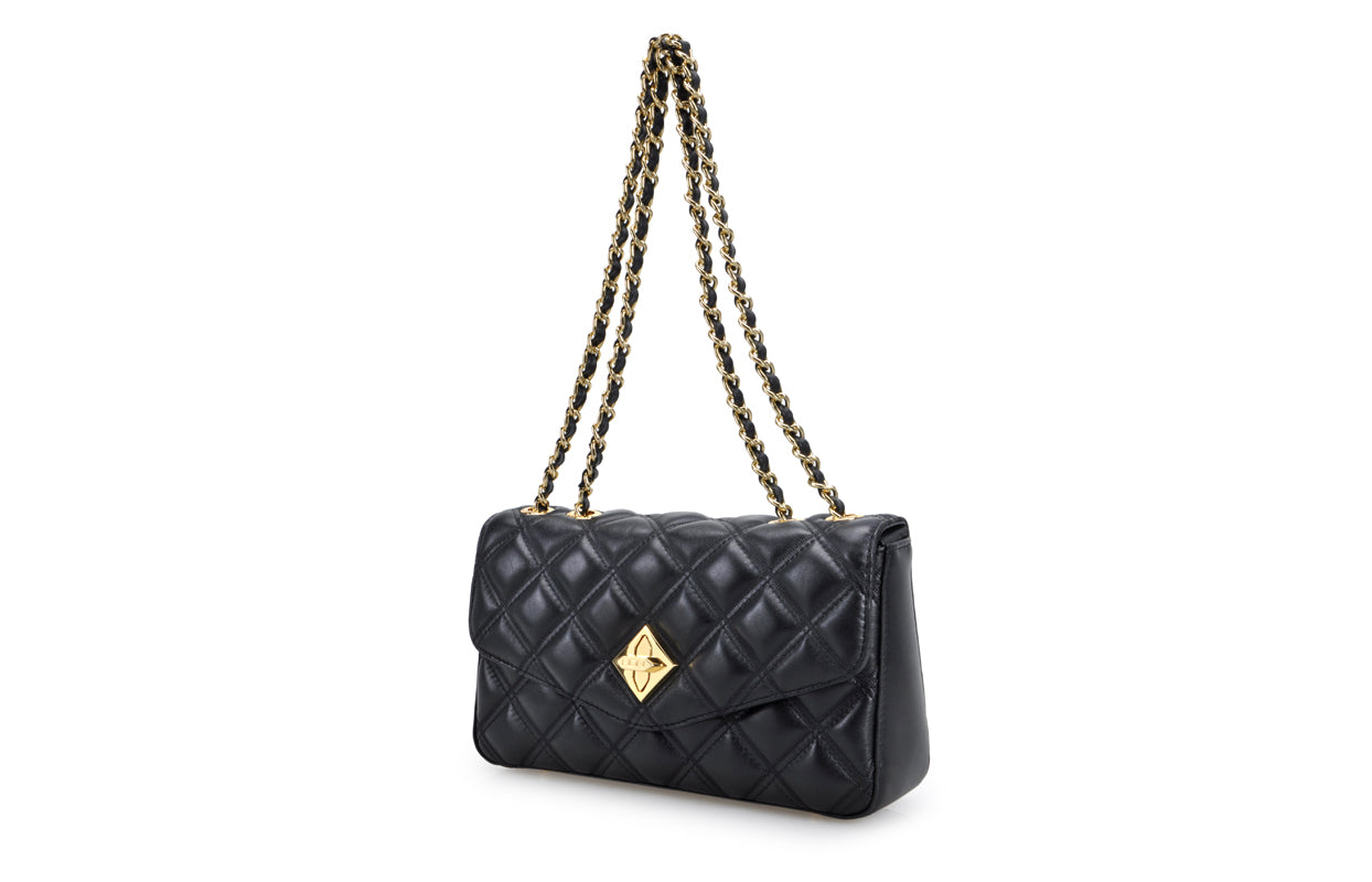 Platinum Grille Quilting Leather Crossbody & Shoulder Handbag