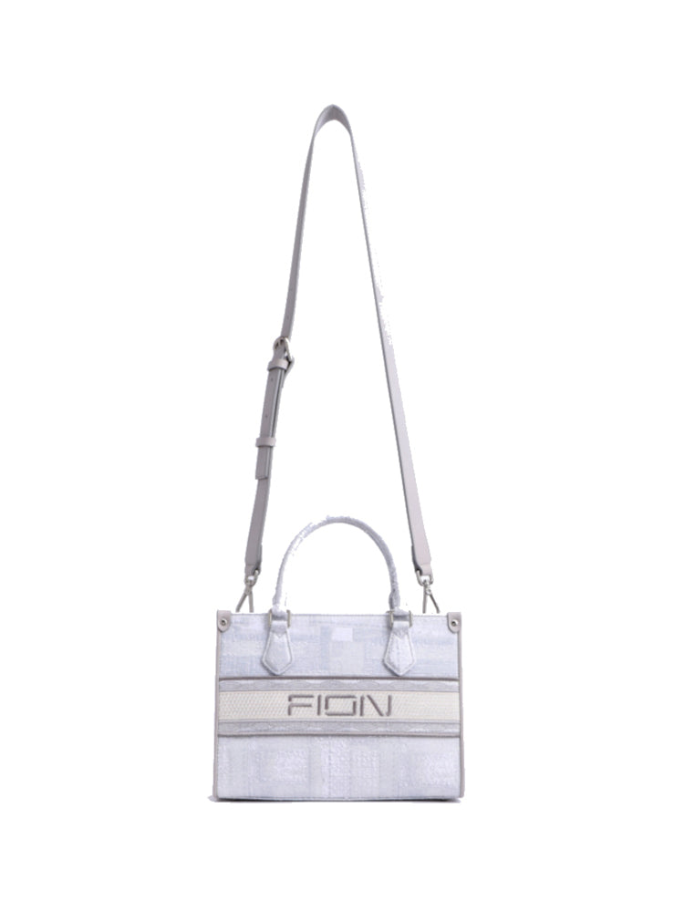 Oil Painting Jacquard with Leather Tote Bag