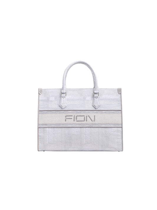 Oil Painting Jacquard with Leather Tote Bag