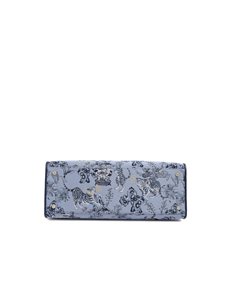 Zishi Tiger Jacquard with Leather Tote Bag