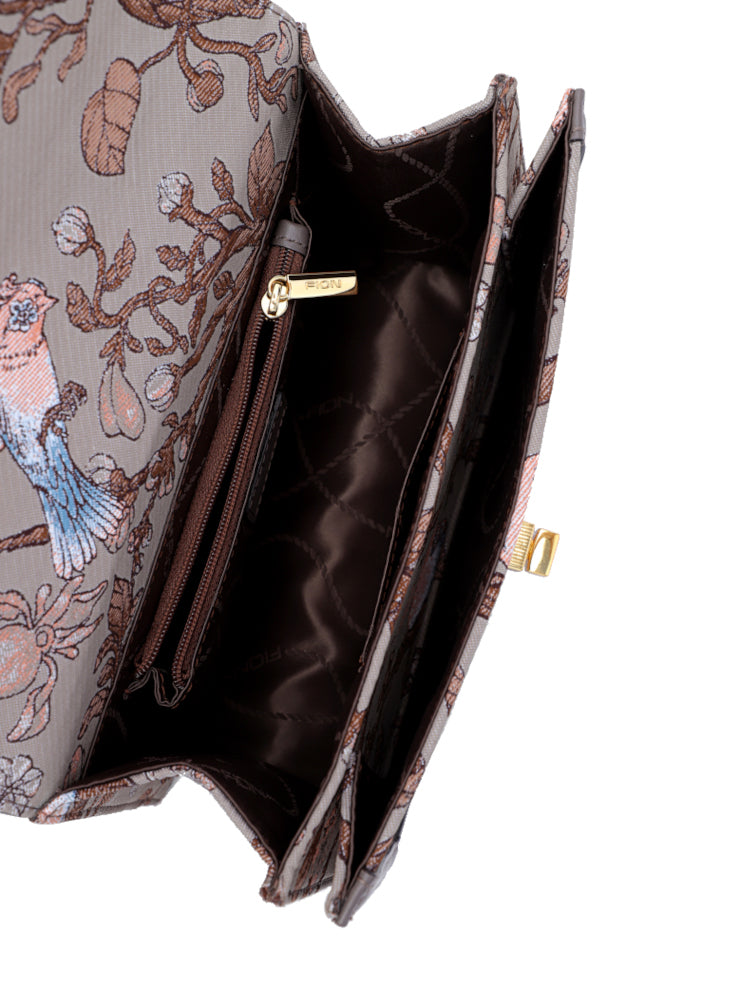 Birds Jacquard with Cow Leather Crossbody & Shoulder Bag