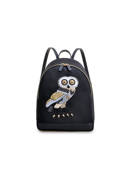 FION X The British Museum Greek Owl Jacquard with Leather Backpack