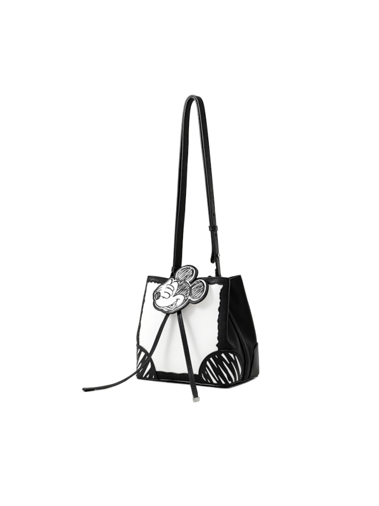 Mickey Mouse Black & White Leather Hobo Bag