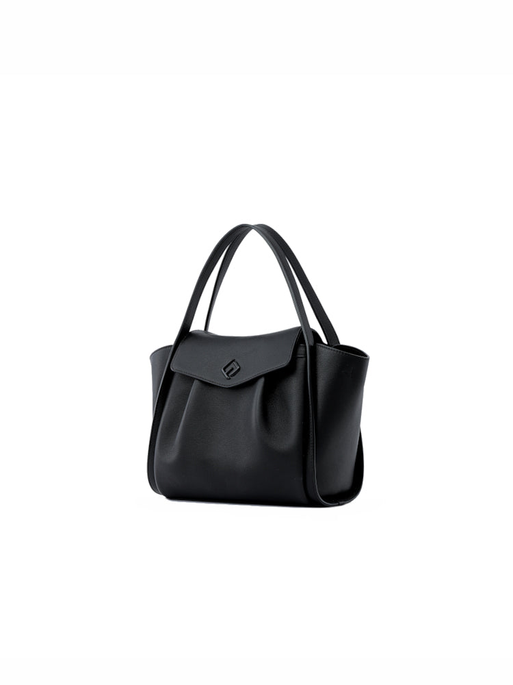 Ruched Medium Leather Tote Bag