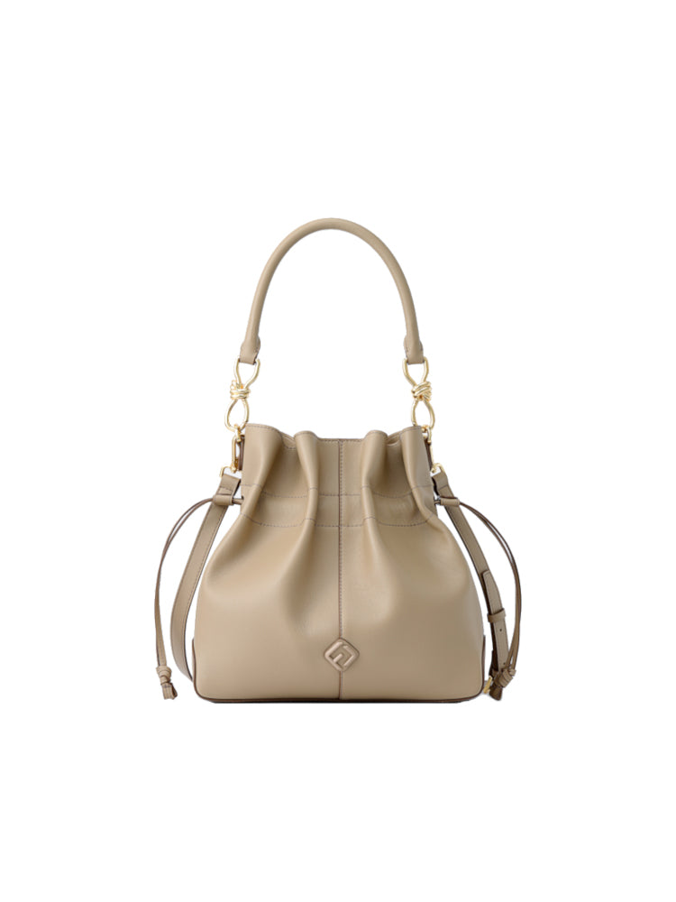 Ruched Leather Large Top Handle Bag