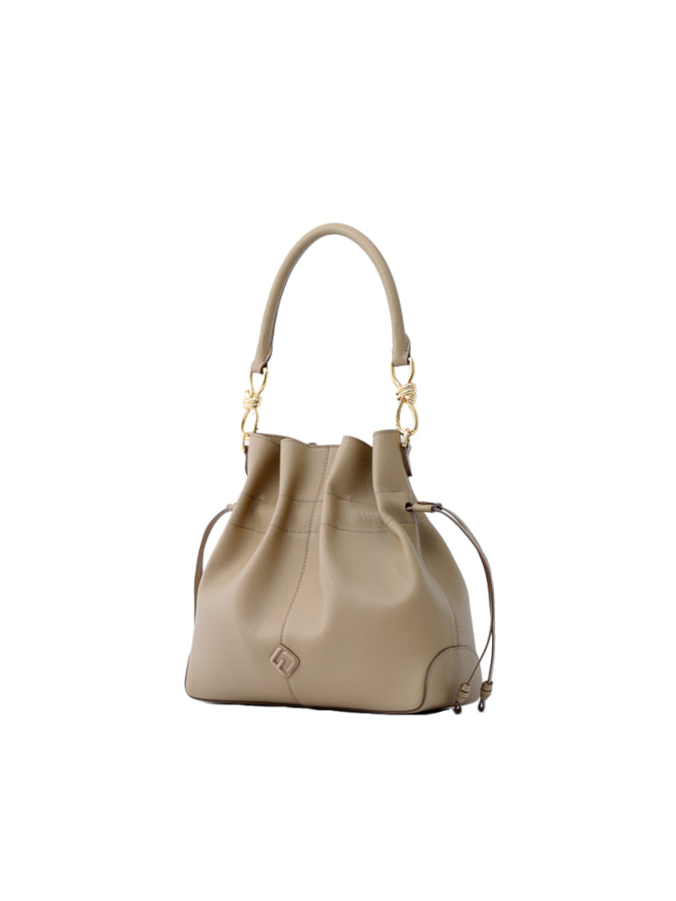 Ruched Leather Large Top Handle Bag