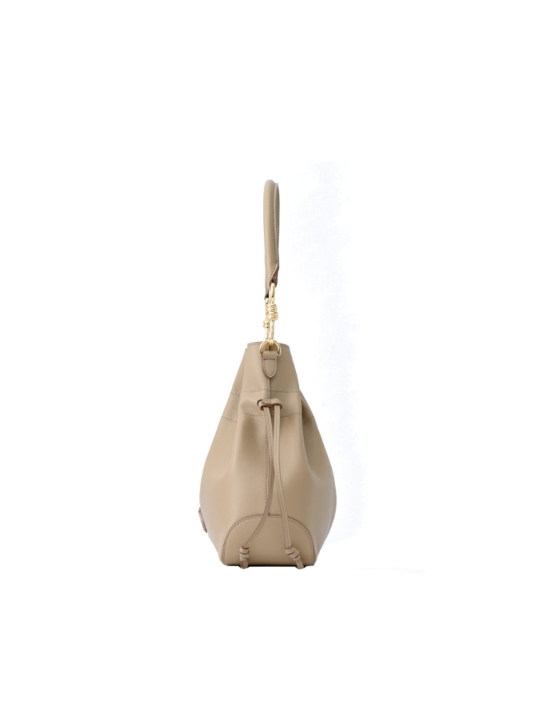 Ruched Leather Large Top Handle Bag