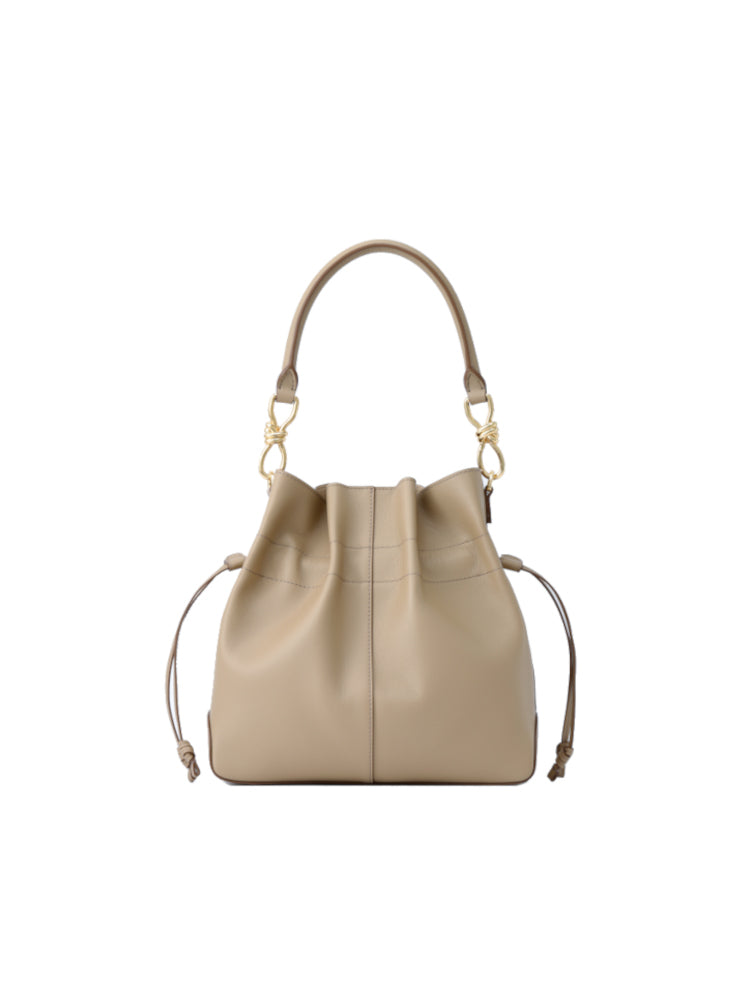 Ruched Leather Large Top Handle Bag