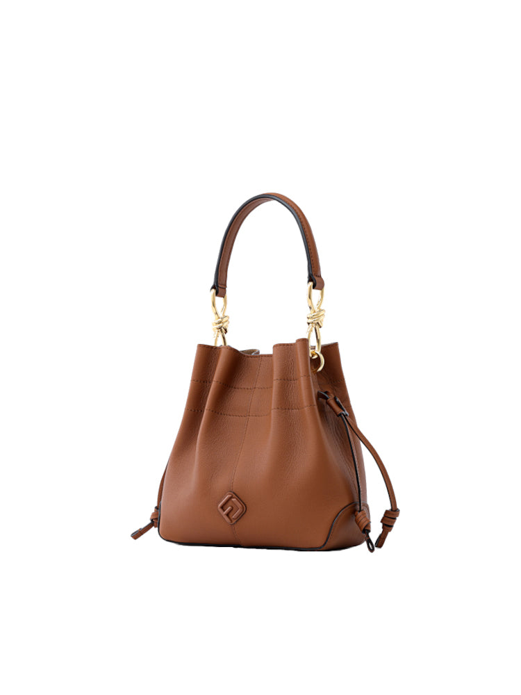 Ruched Leather Top Handle Bag