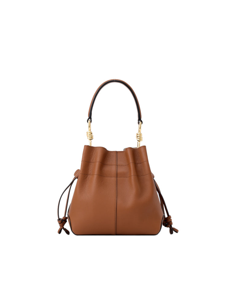 Ruched Leather Top Handle Bag