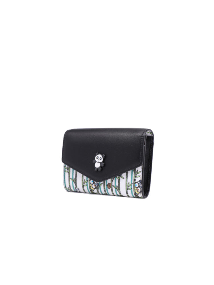 Minions And Panda Bamboo Pattern Button Wallet- White/Black