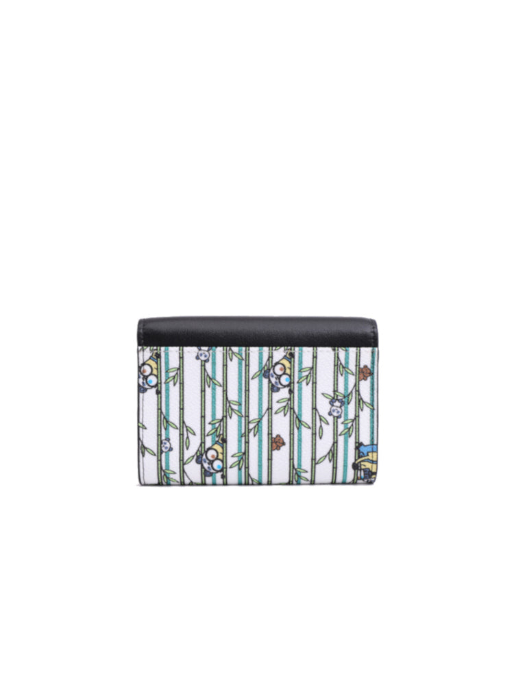 Minions And Panda Bamboo Pattern Button Wallet- White/Black