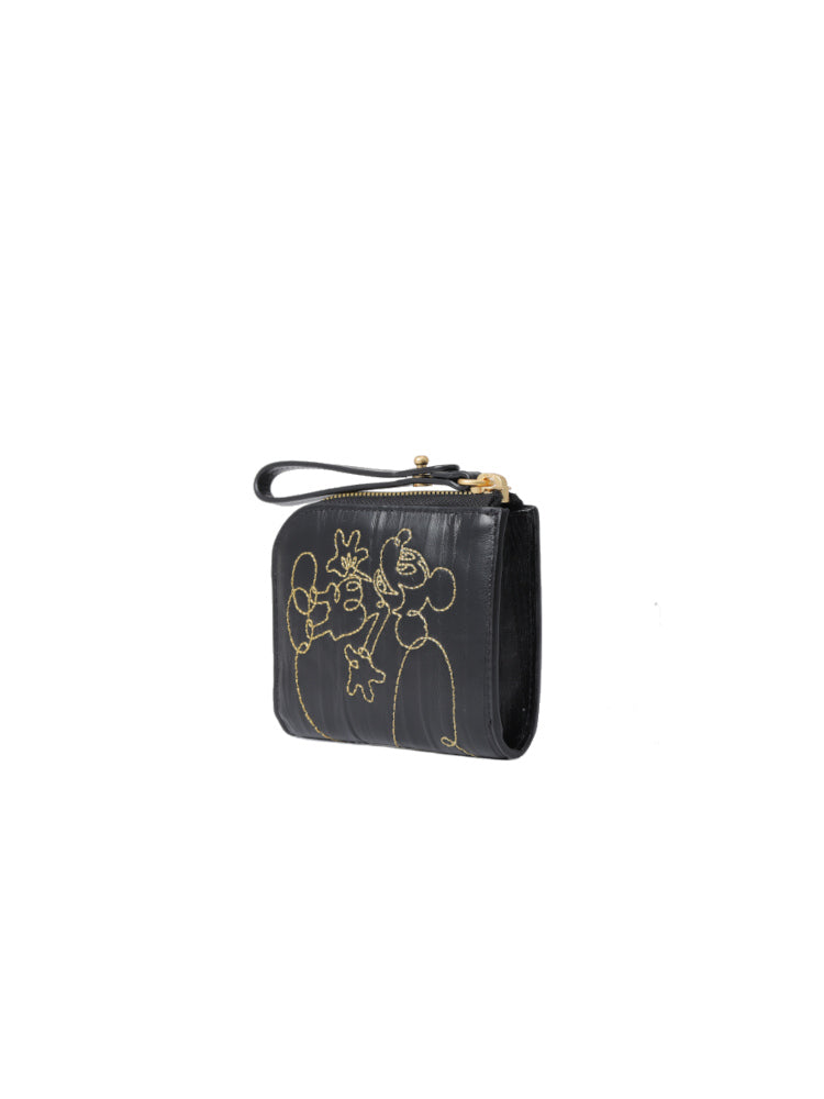 Mickey Mouse Black Embroidered Short Wallet