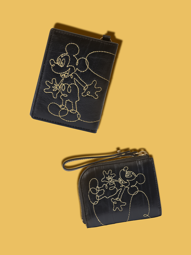 Mickey Mouse Black Embroidered Short Wallet