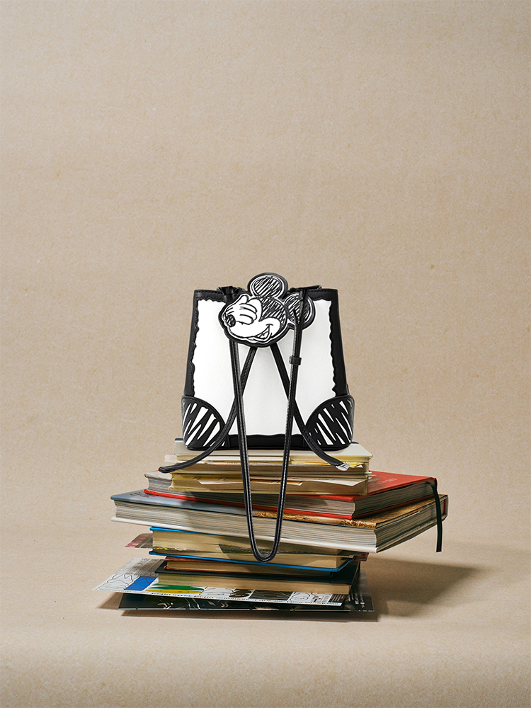 Mickey Mouse Black & White Leather Hobo Bag