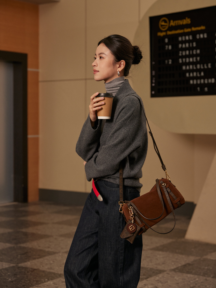 FION Suede Boston Bag