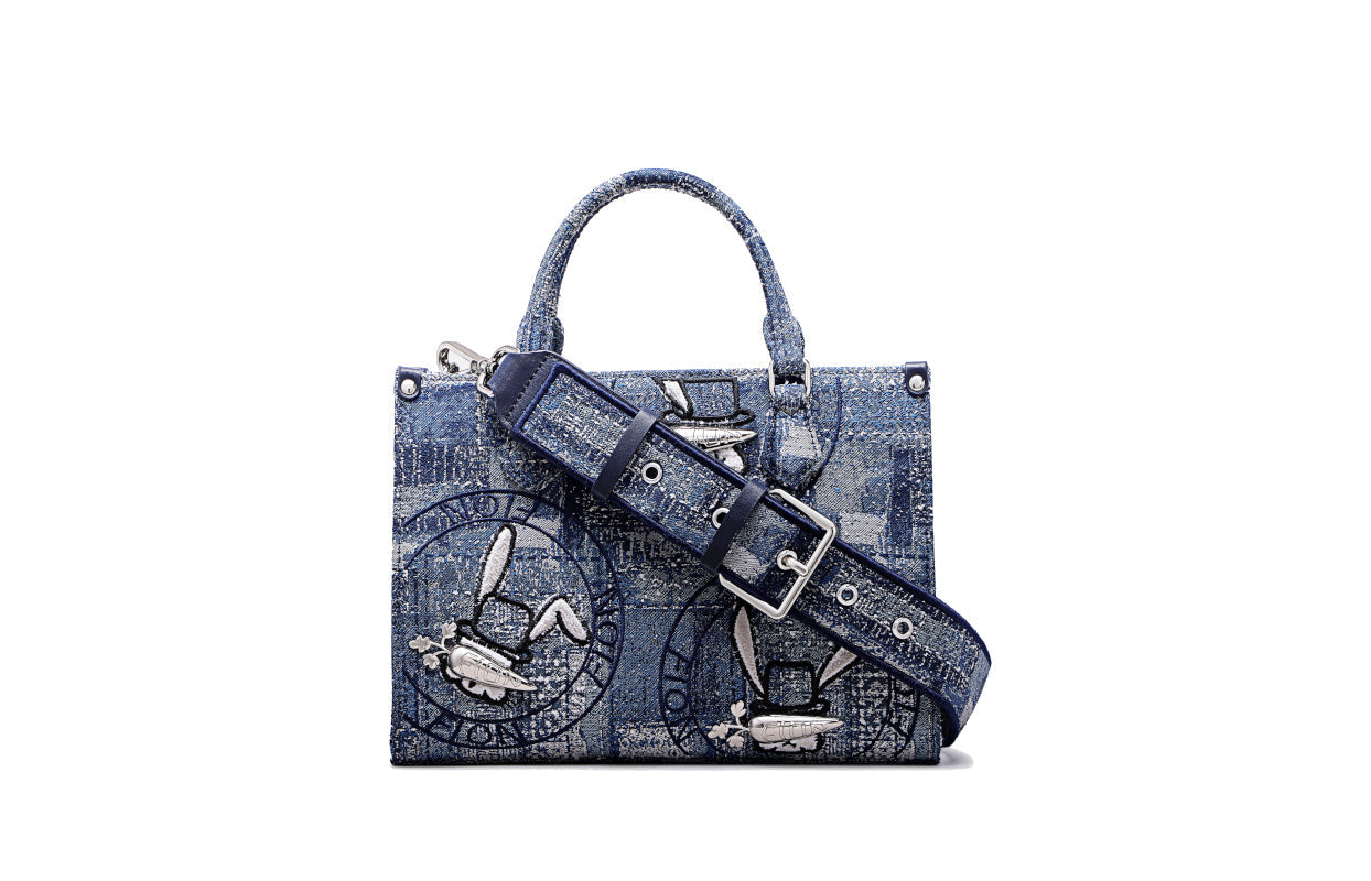 Oil Painting Jacquard with Leather Tote Bag
