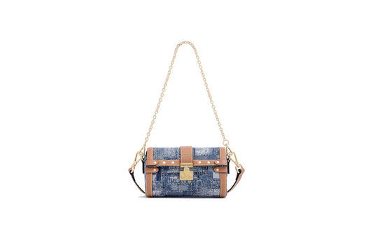 Oil Painting Jacquard with Leather Shoulder Bag