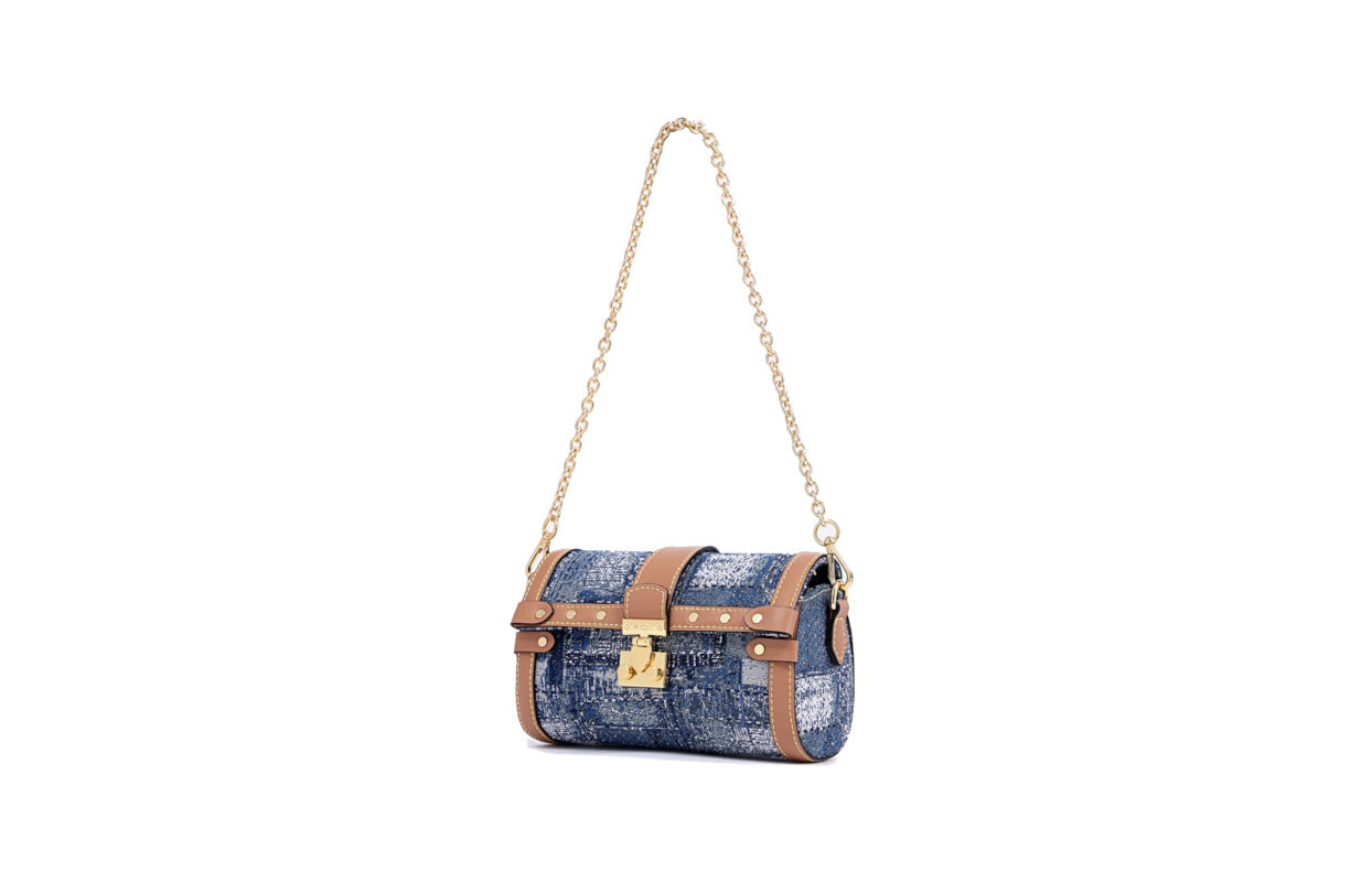 Oil Painting Jacquard with Leather Shoulder Bag