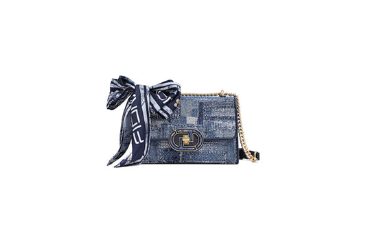 Oil Painting Jacquard with Leather Shoulder Bag