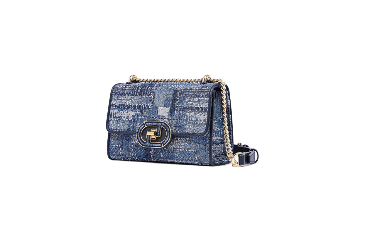 Oil Painting Jacquard with Leather Shoulder Bag