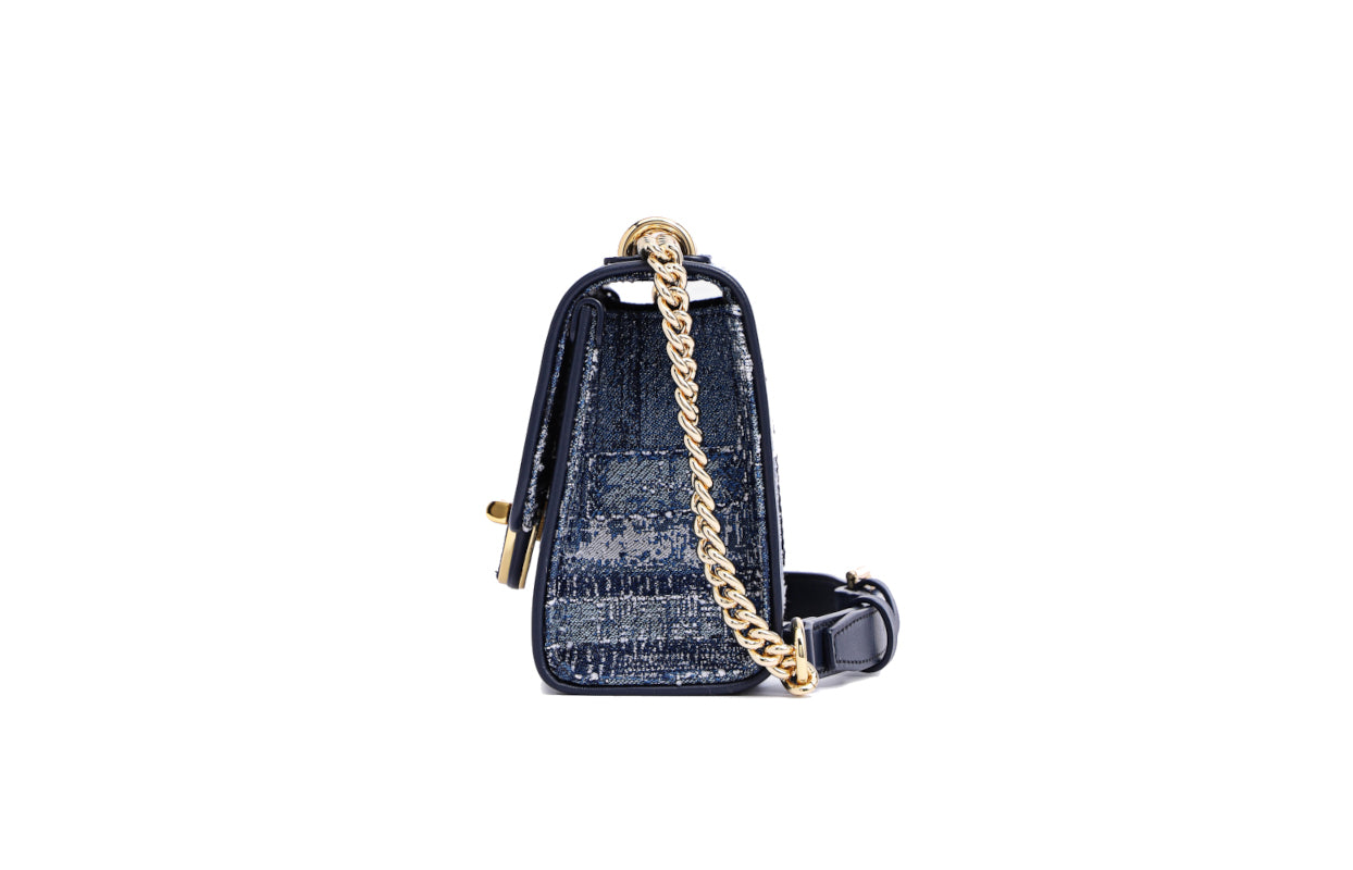 Oil Painting Jacquard with Leather Shoulder Bag