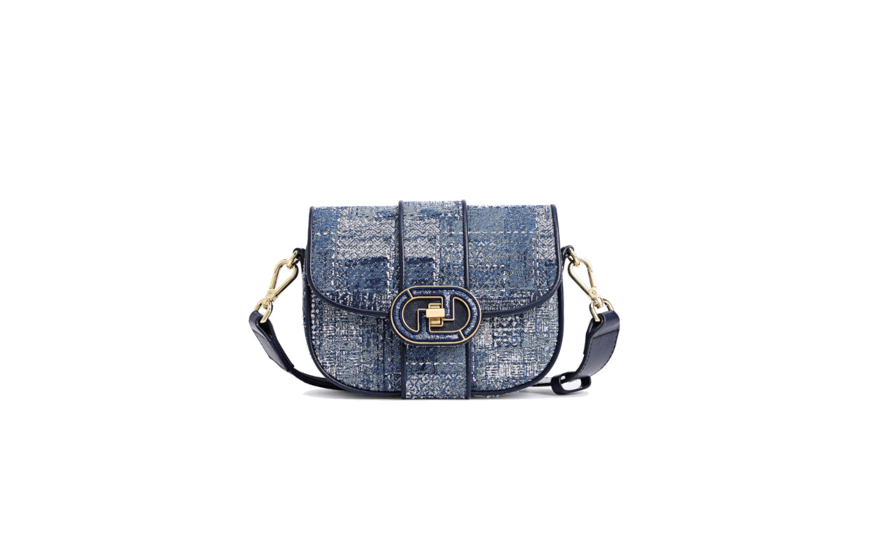 Oil Painting Jacquard with Leather Shoulder Bag