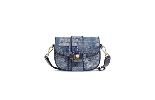 Oil Painting Jacquard with Leather Shoulder Bag