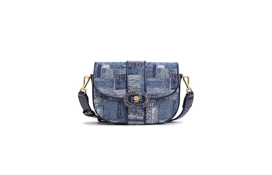 Oil Painting Jacquard with Leather Shoulder Bag