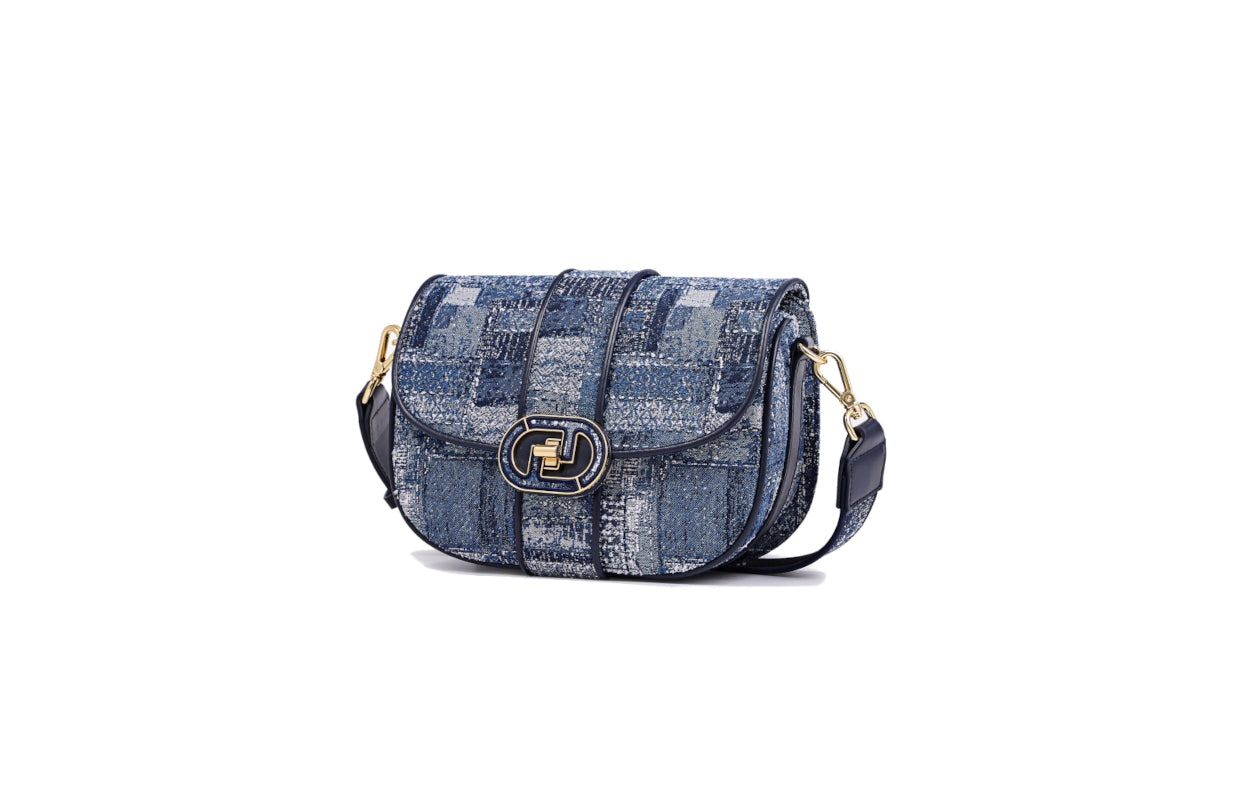 Oil Painting Jacquard with Leather Shoulder Bag