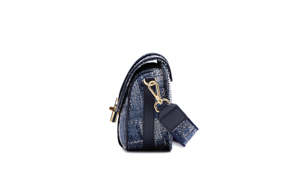 Oil Painting Jacquard with Leather Shoulder Bag