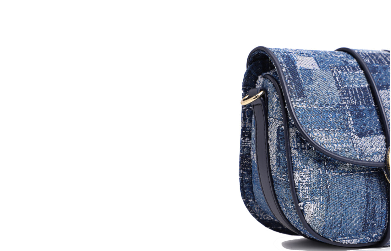 Oil Painting Jacquard with Leather Shoulder Bag