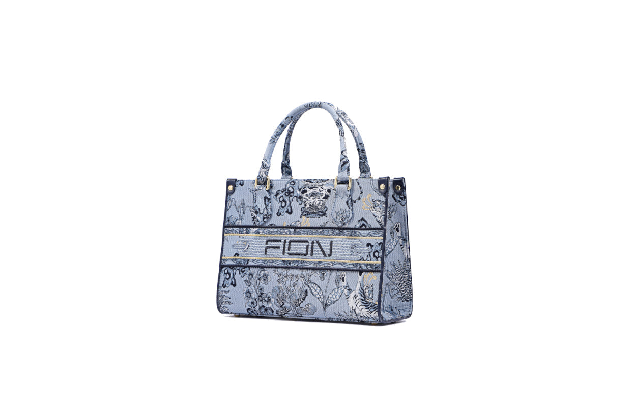 Zishi Tiger Jacquard with Leather Tote Bag