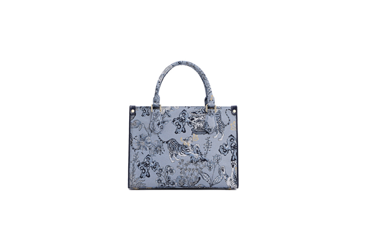 Zishi Tiger Jacquard with Leather Tote Bag
