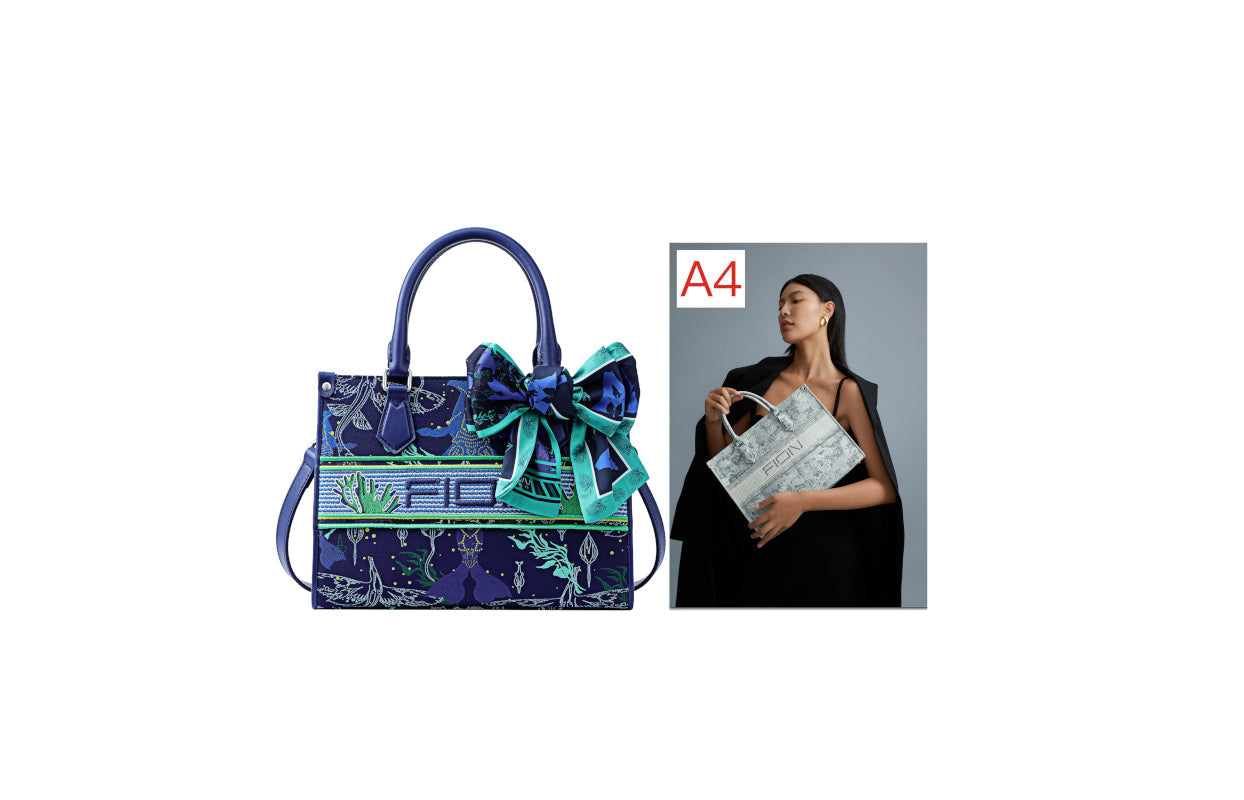 Avatar Jacquard with Cow Leather Medium Tote Bag