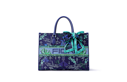 Avatar Jacquard with Cow Leather Large Tote Bag