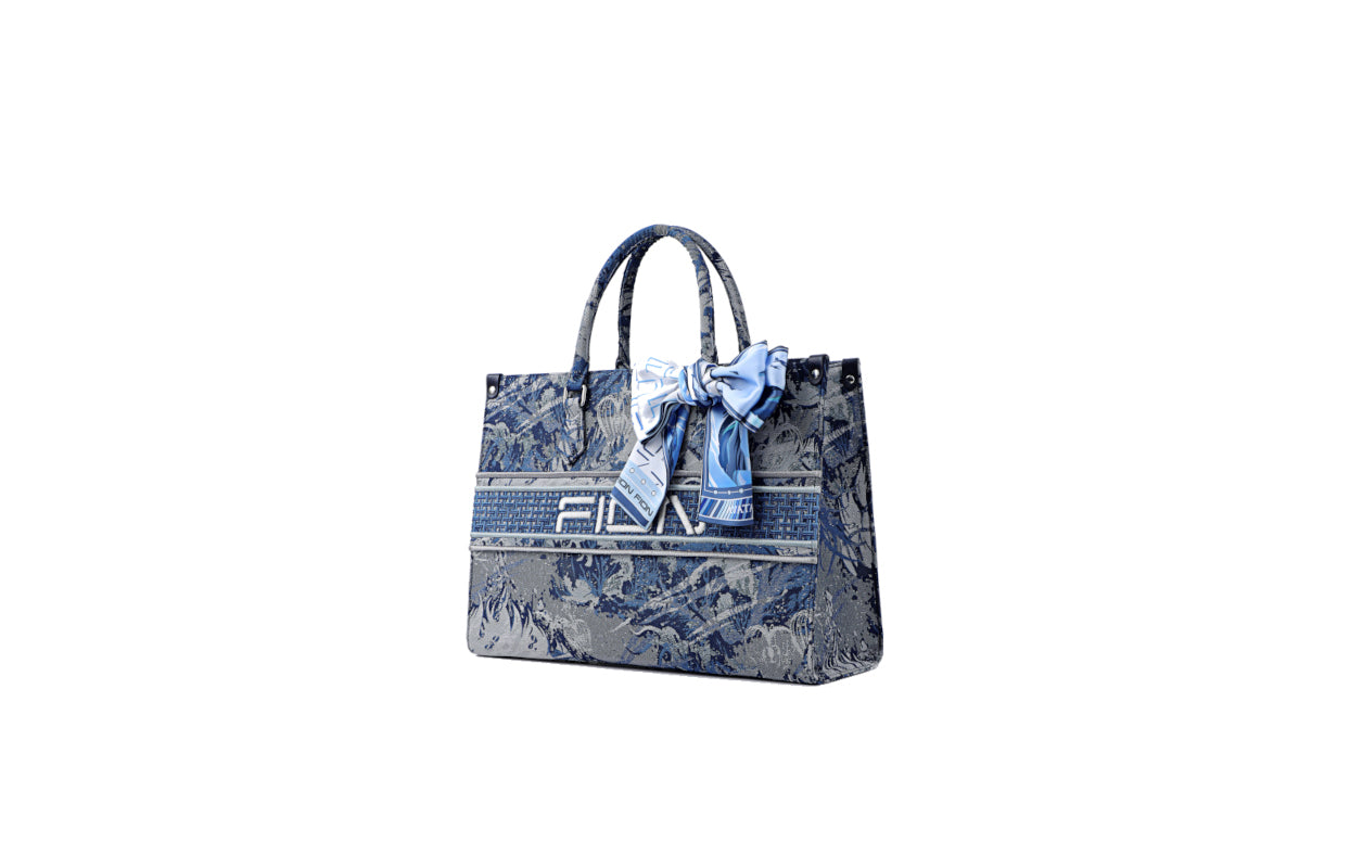 Avatar Jacquard with Cow Leather Large Tote Bag