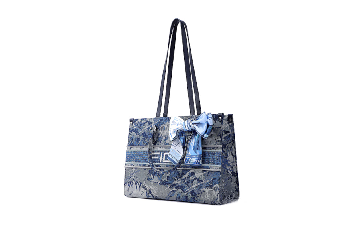 Avatar Jacquard with Cow Leather Large Tote Bag