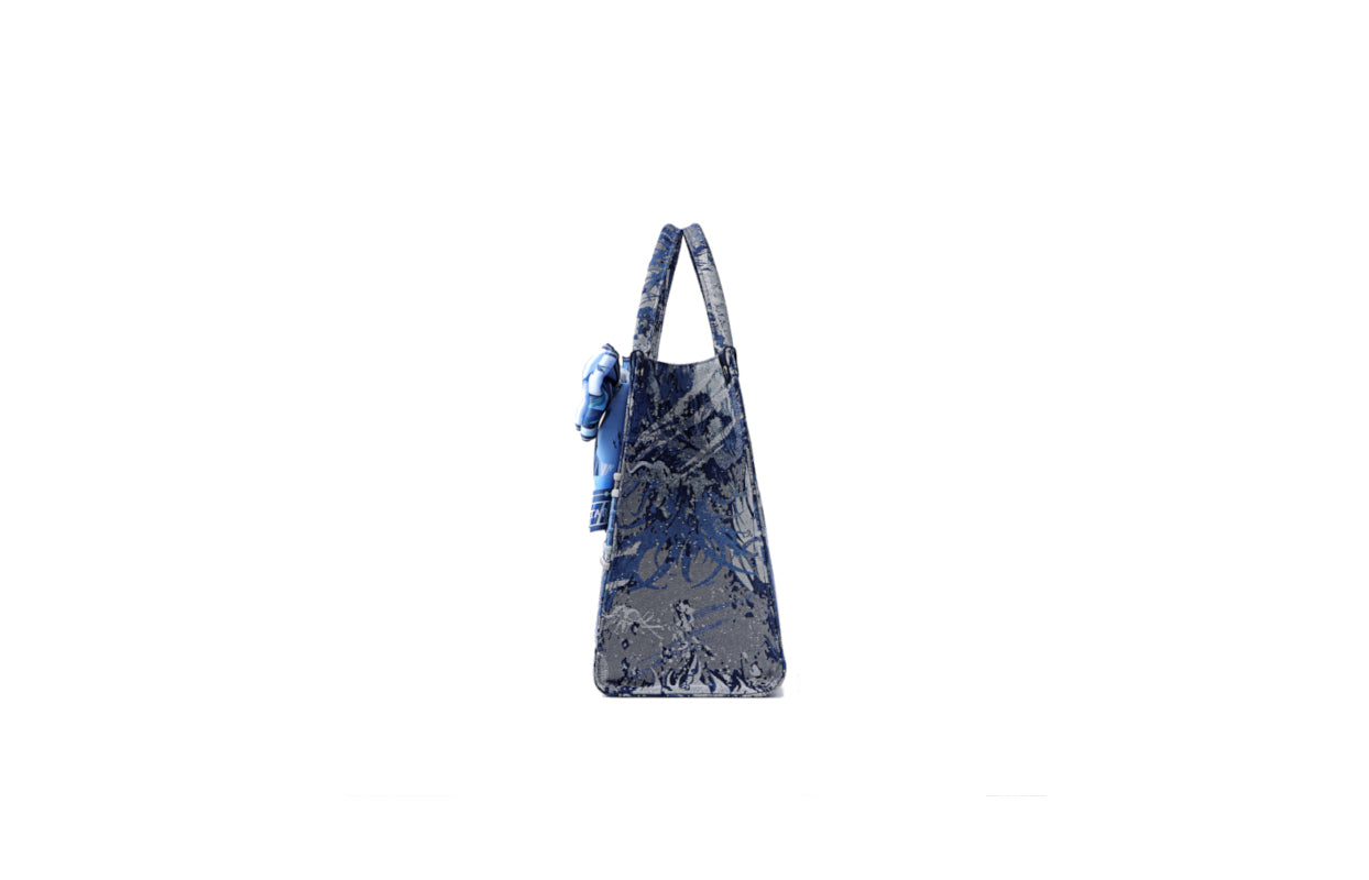 Avatar Jacquard with Cow Leather Large Tote Bag