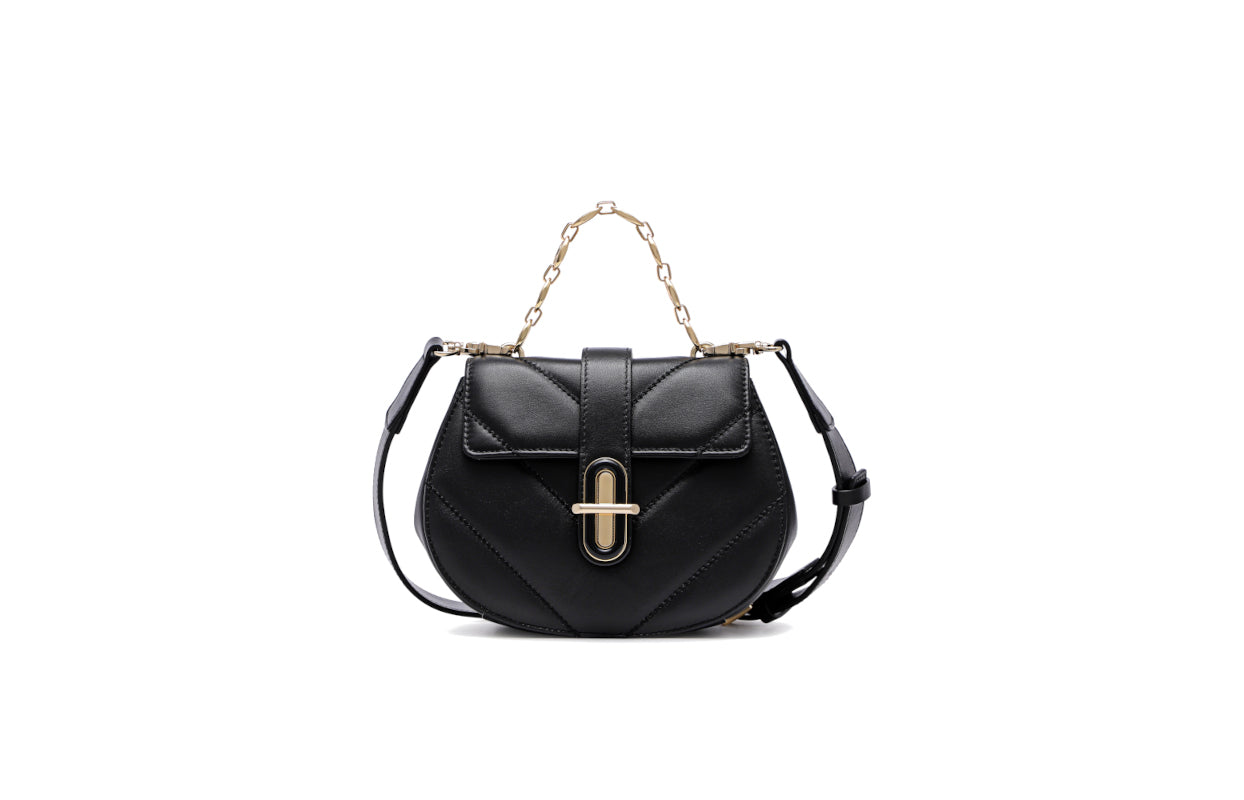 Cross Lock Leather Shoulder Bag