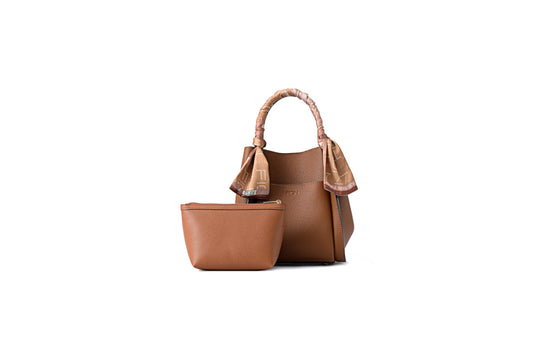 Chocolate Basket Jacquard with Leather Top Handle Bag