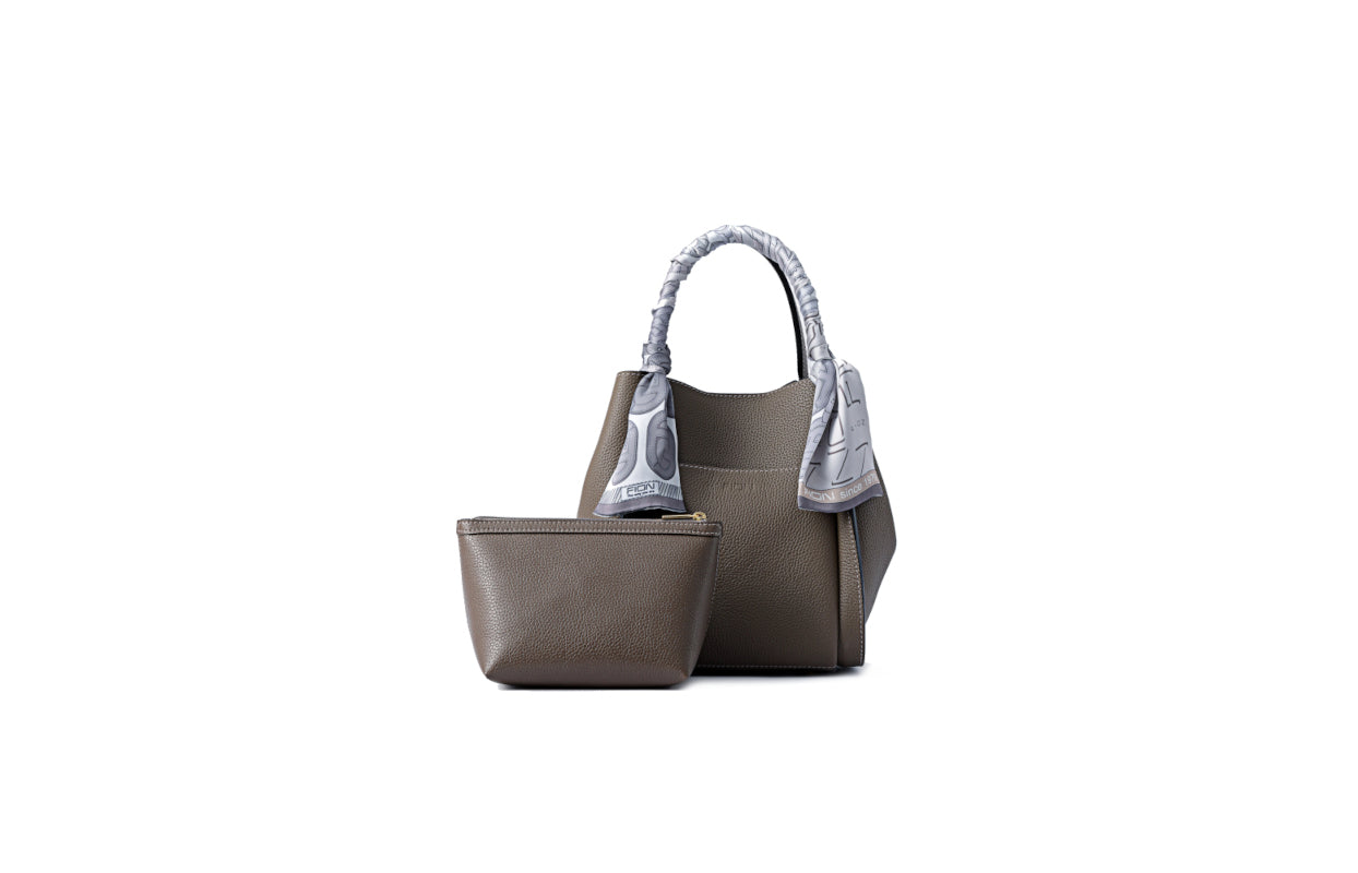 Chocolate Basket Jacquard with Leather Top Handle Bag